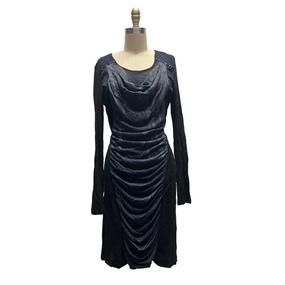 Anvrdie Black Blue Draped Front ART TO WEAR Ribbed Heathered Dress SZ 4 - Picture 1 of 15
